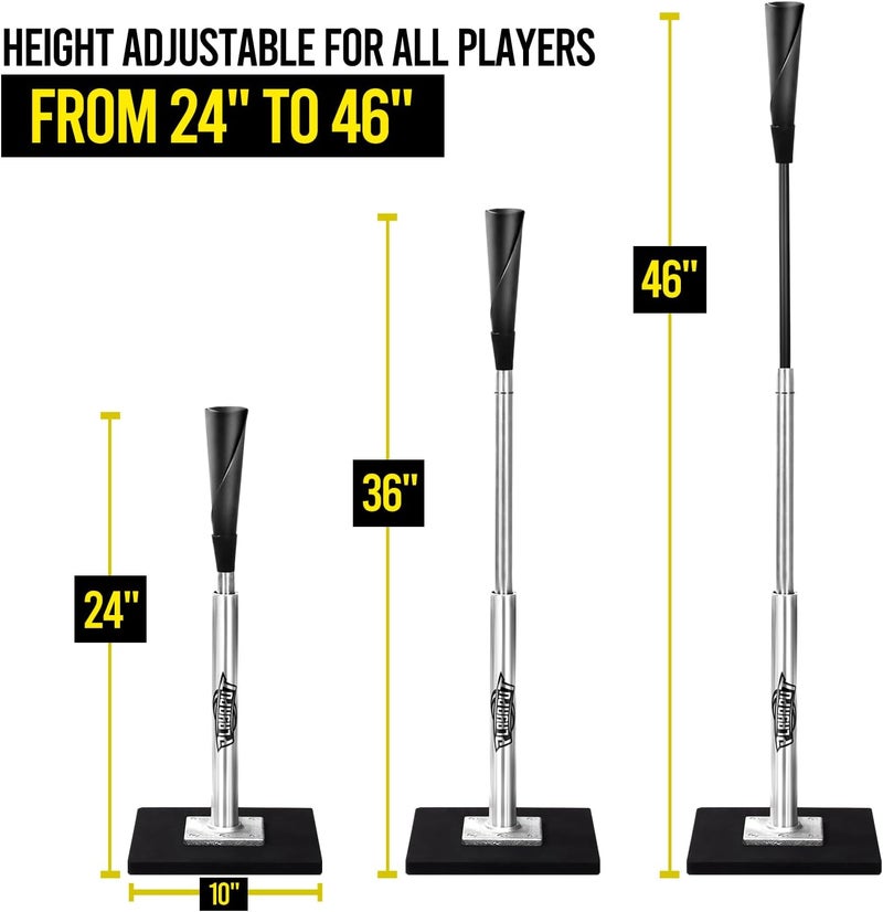 PLAYAPUT Baseball Batting Tee - Professional Hitting Tee for Baseball/Softball with Weighted Base,Flexible Rubber Top, Premium Aluminum Baseball Tee, Easy Adjust Height 24-46 inches For Kids or Adults - Image 2